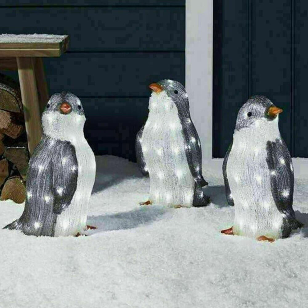 3Pcs LED Light Up Acrylic Penguins Christmas Yard Decoration