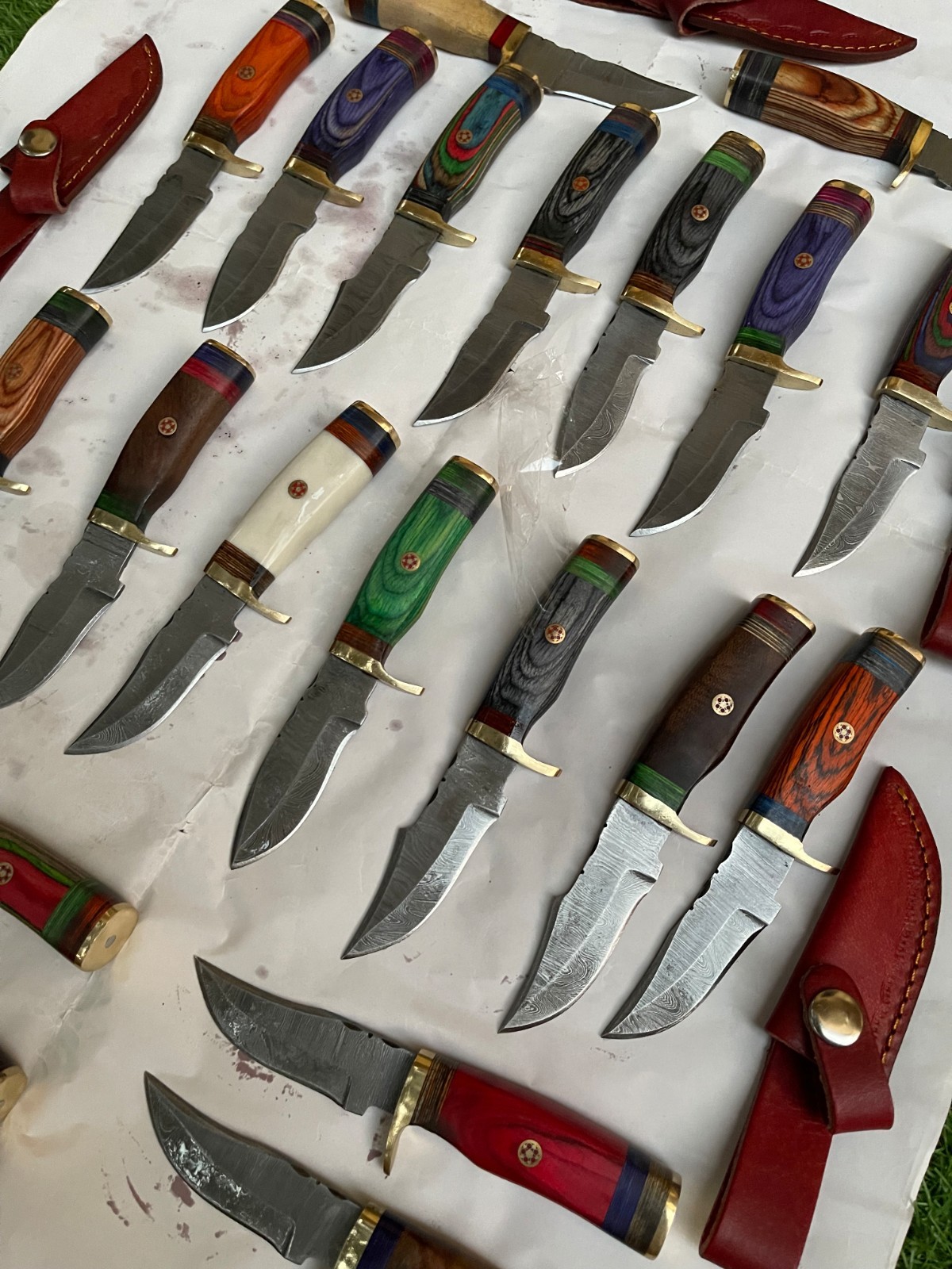 WHOLESALE LOT OF 20 CUSTOM HANDMADE DAMASCUS STEEL SKINNER KNIVES WITH SHEATH