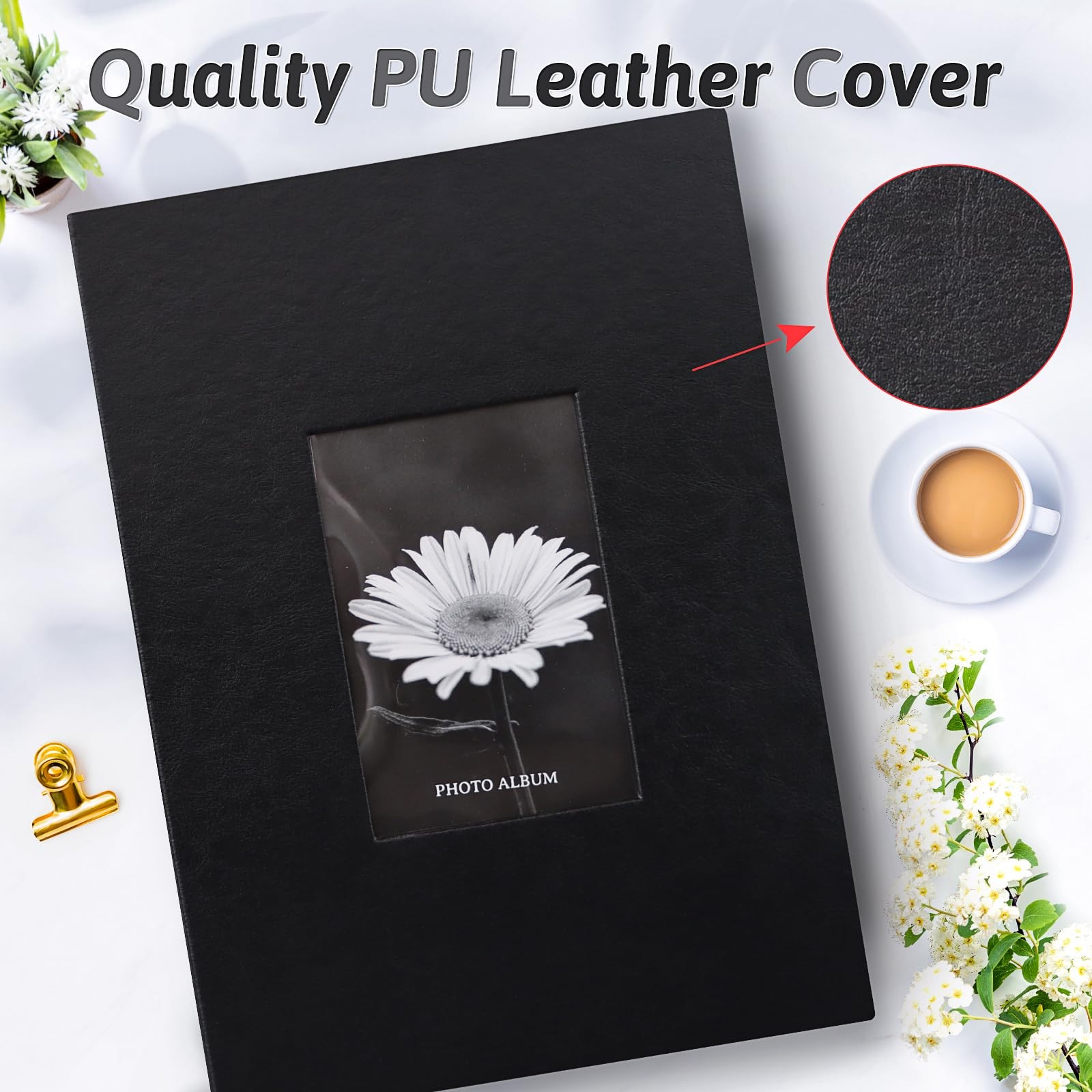 Popotop 4x6 Photo Album 300 Photos w/ Writing Space, Leather Cover