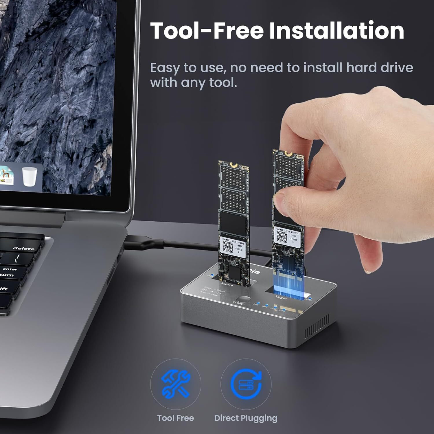 Dual-Bay Offline Clone M.2 NVME/SATA SSD Cloner M.2 NVME/SATA Duplicator for SSD