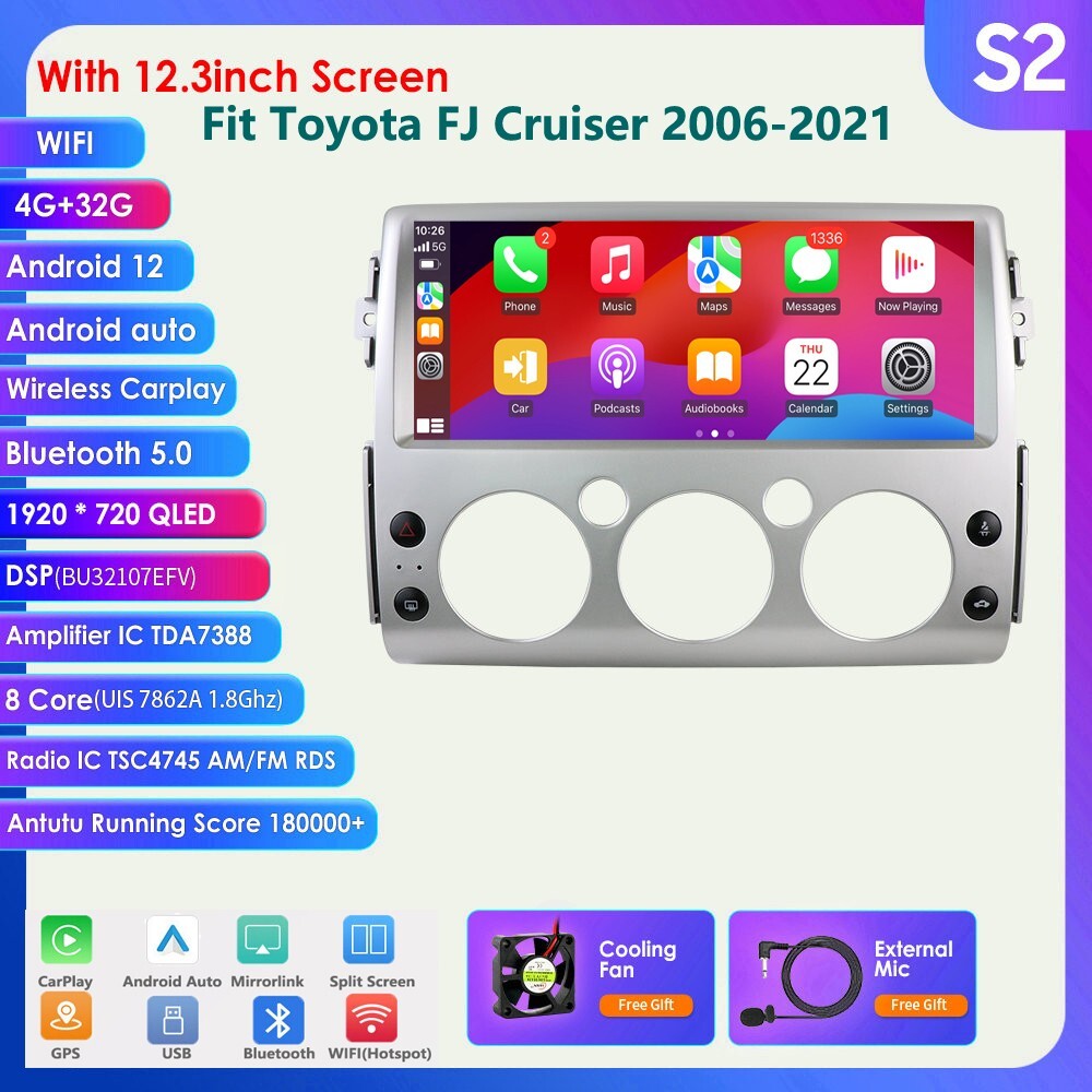 Plug&Play Android 12.3 inch Car Stereo Radio for Toyota FJ CRUISER GPS Carplay