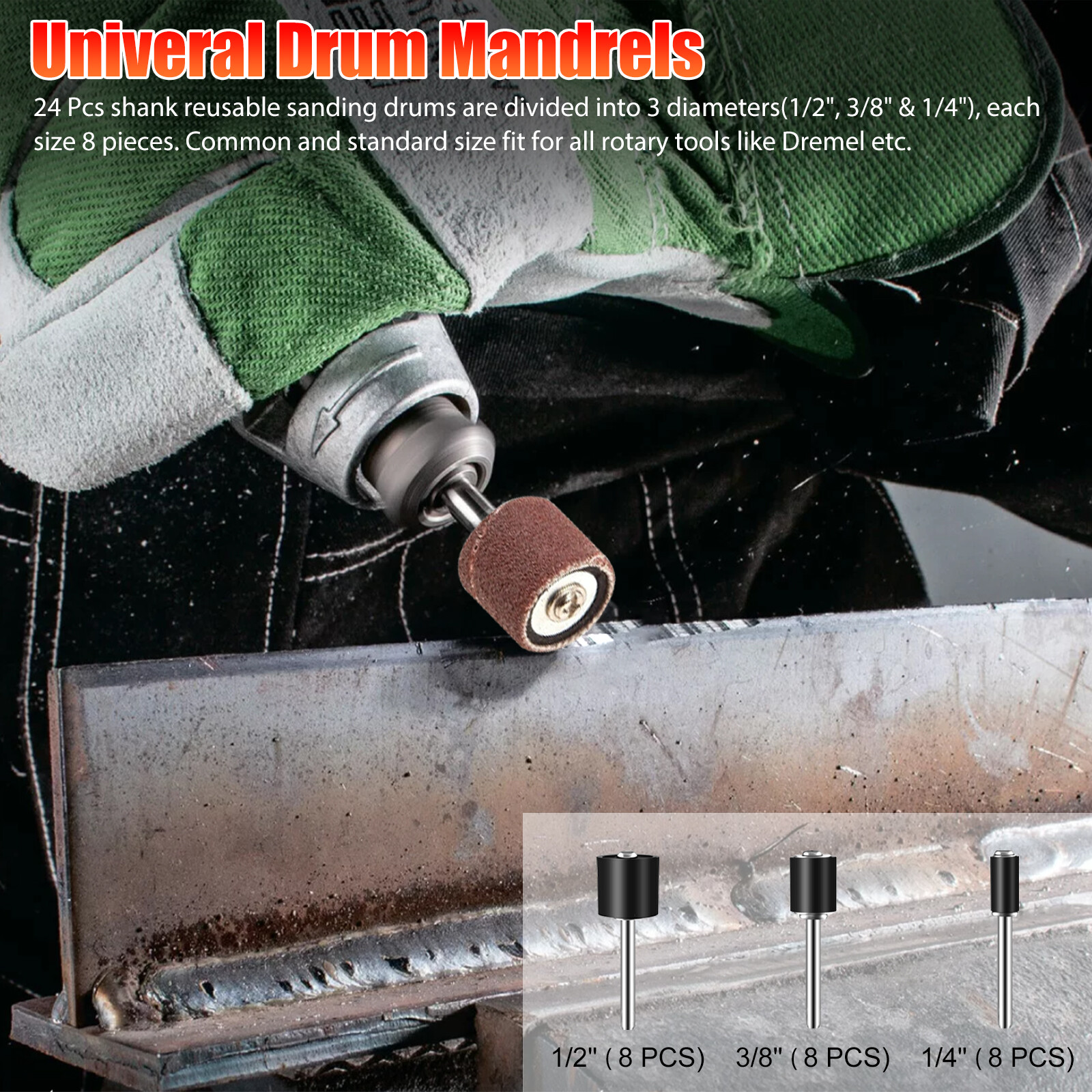 384 Pieces Sanding Drum Kit Sander Sleeves With Mandrels for Dremel Rotary Tool