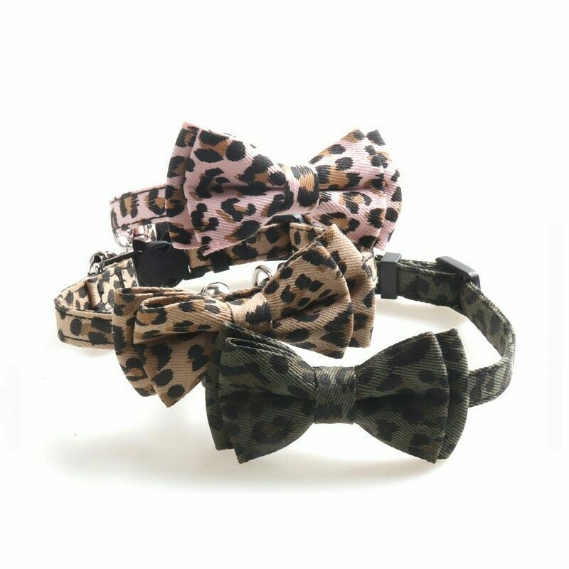 Check Plaid Cat Collar Breakaway - Bow tie Leopard Removable Kitten Silver Bell