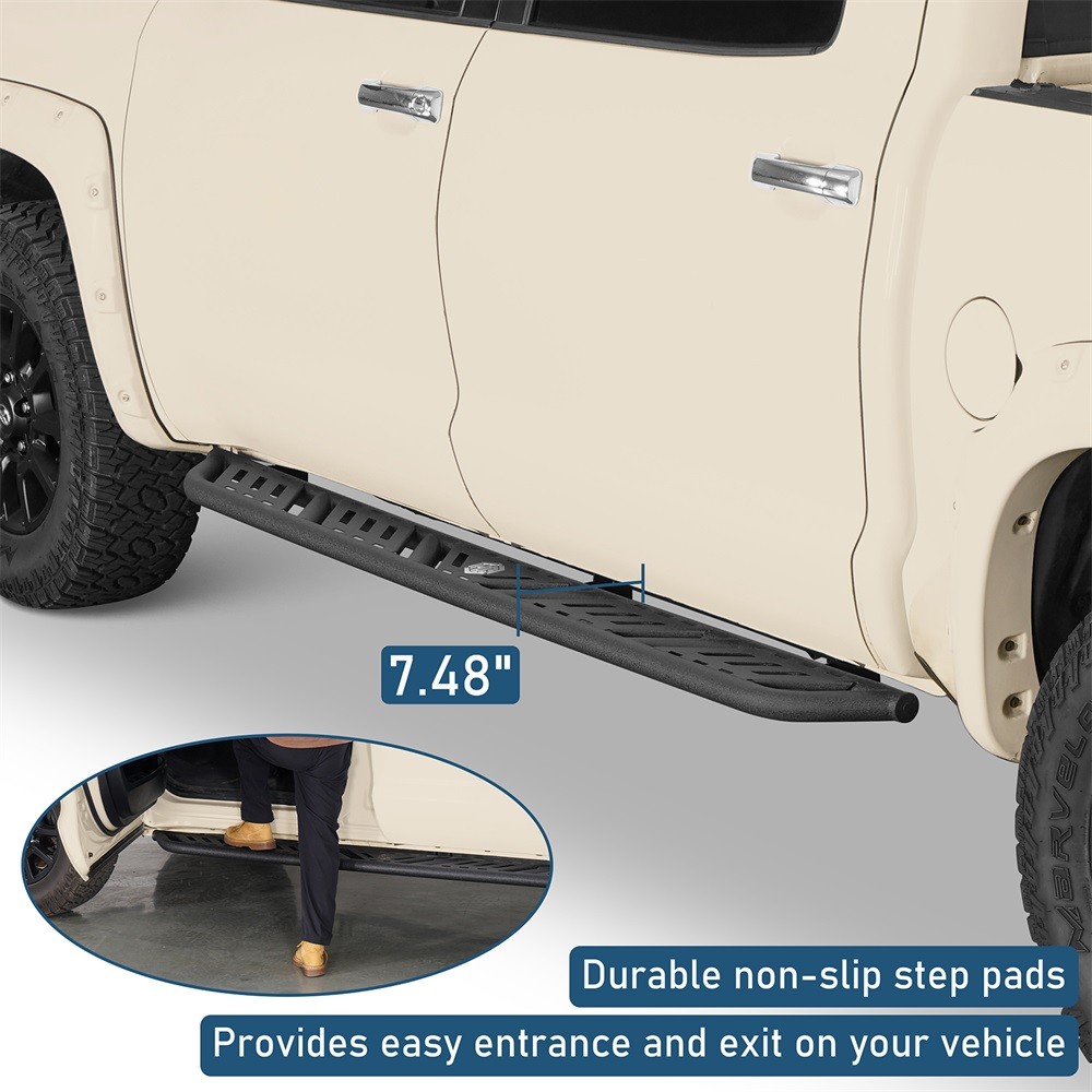 FIT 2007-2021 TOYOTA TUNDRA CREW CAB 4-DOOR 2PCS STEEL SIDE STEPS RUNNING BOARD