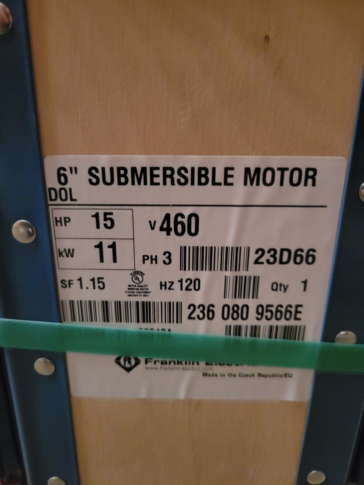 Franklin Electric 120 Hz 6" 7.5-15 HP 3-Ph 460-Volt 3-Wire Submersible Motor