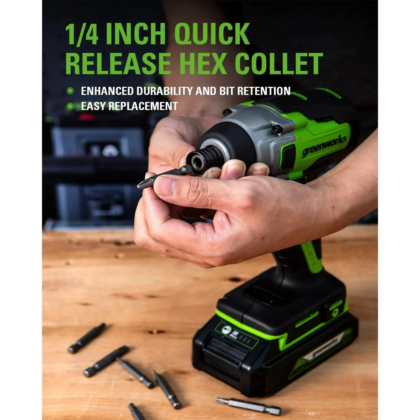 Greenworks 24V 1/4 inch Impact Driver 2650 in-lbs w/ (2)x2Ah Battery and Charger
