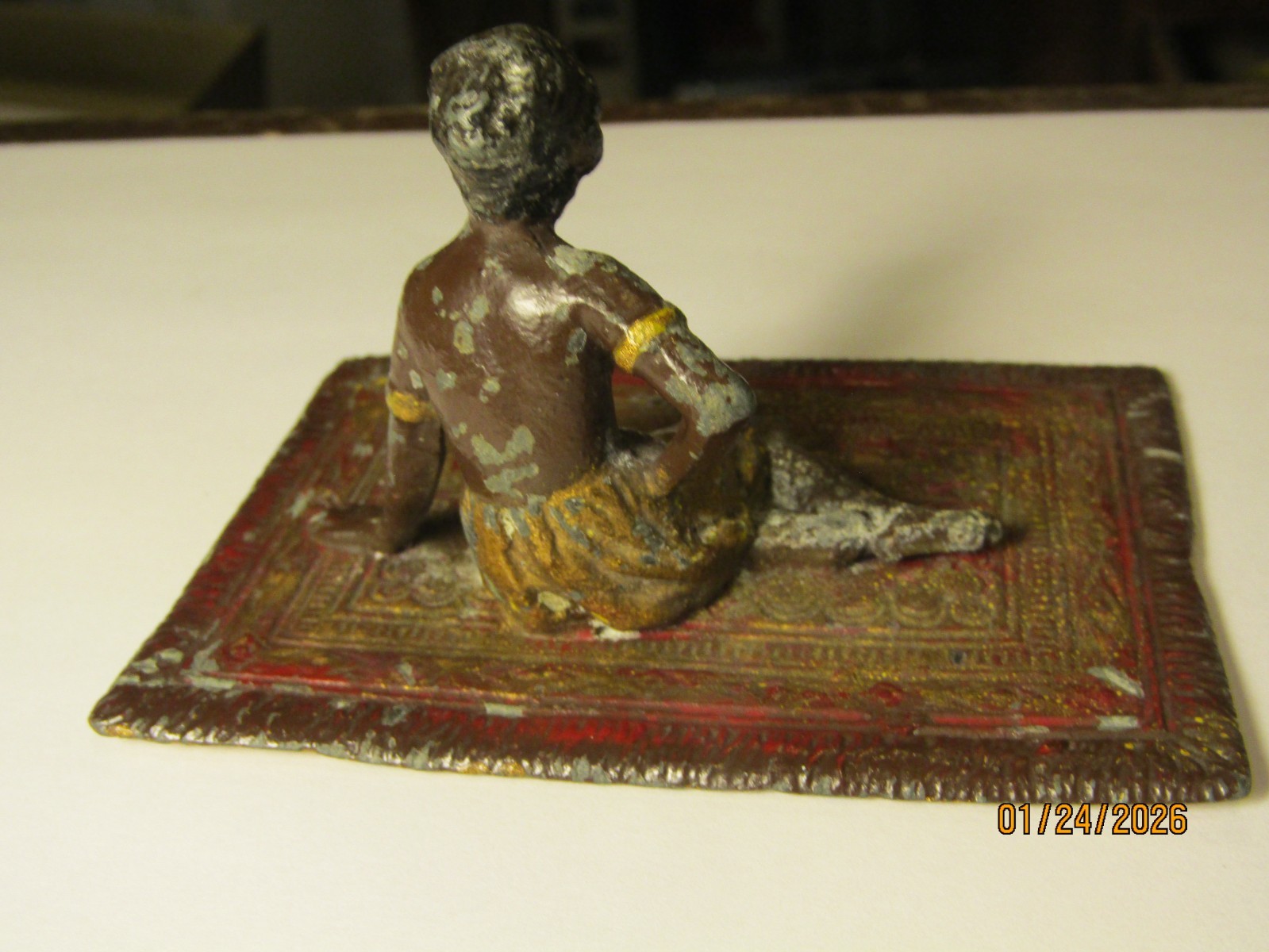 Antique Bergmann Vienna Austrian Cold Painted Bronze Arabic Topless Woman Carpet