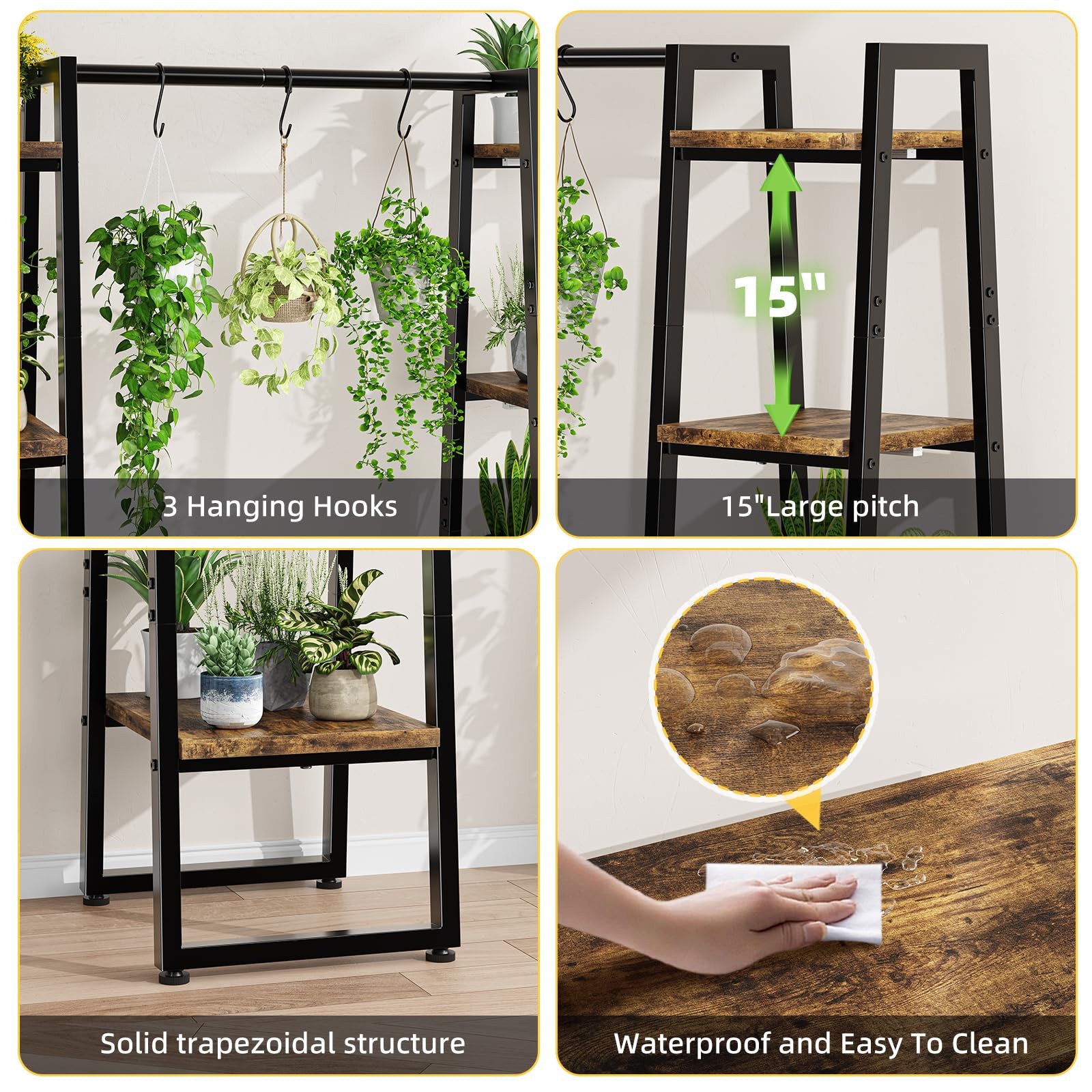 Plant Stand Indoor with Grow Lights, 4 Tier Large Hanging Plant Shelf for Pla...