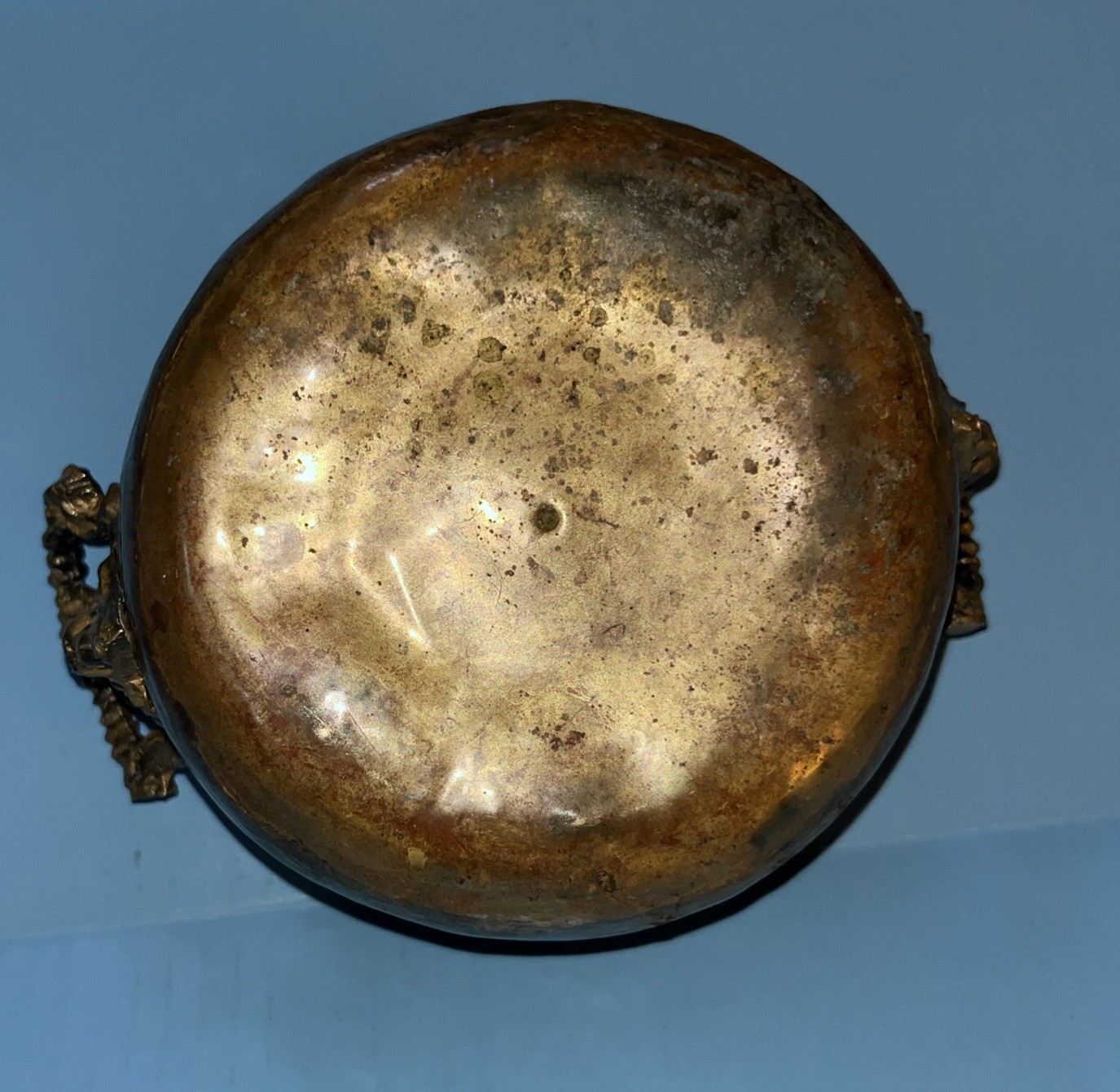 ANTIQUE Brass Planter with Lion Head Handles Round Flower Pot BEAUTIFUL