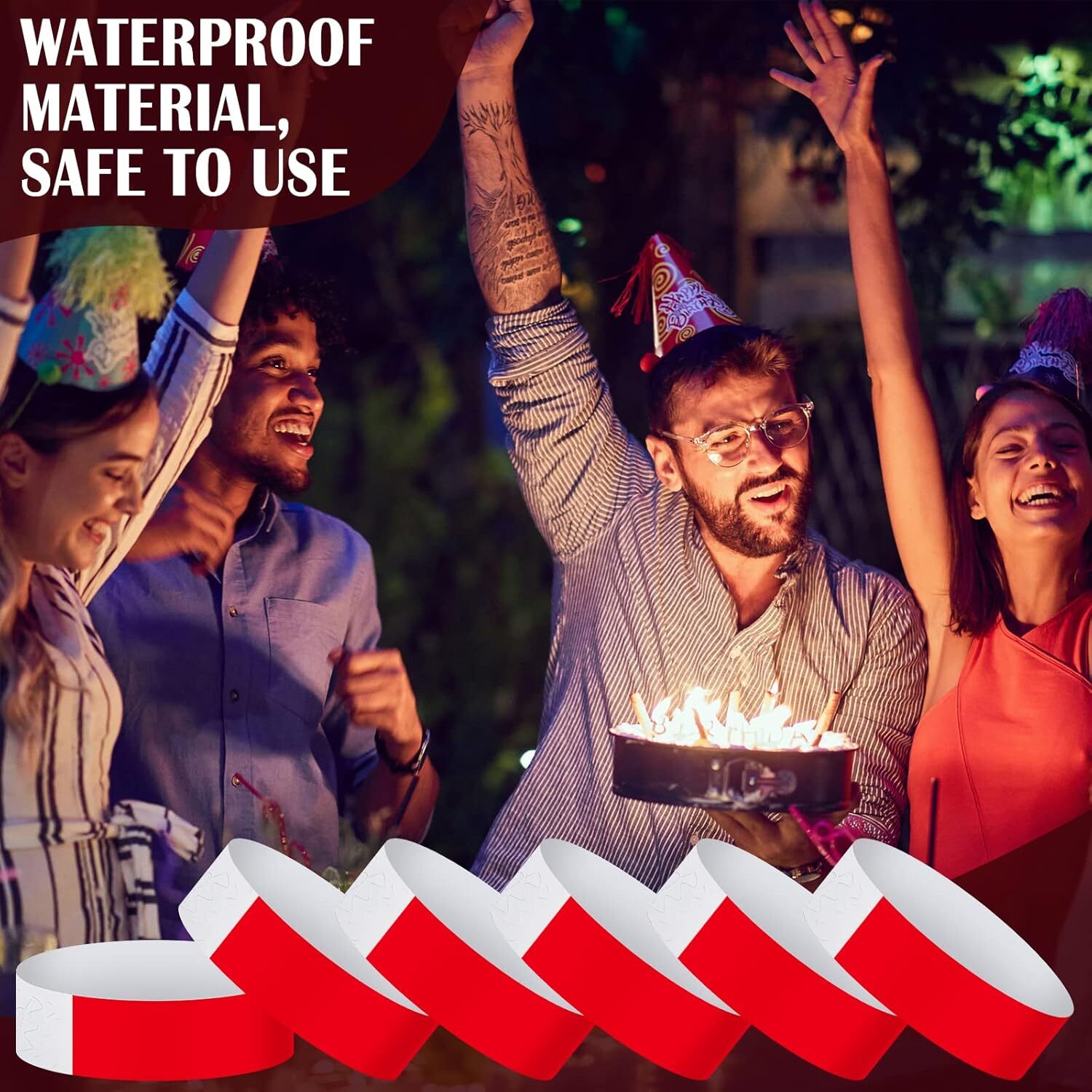 Epakh 500 Pcs Paper Wristbands Neon Wrist Bands Waterproof Hand 500 Pcs, Red