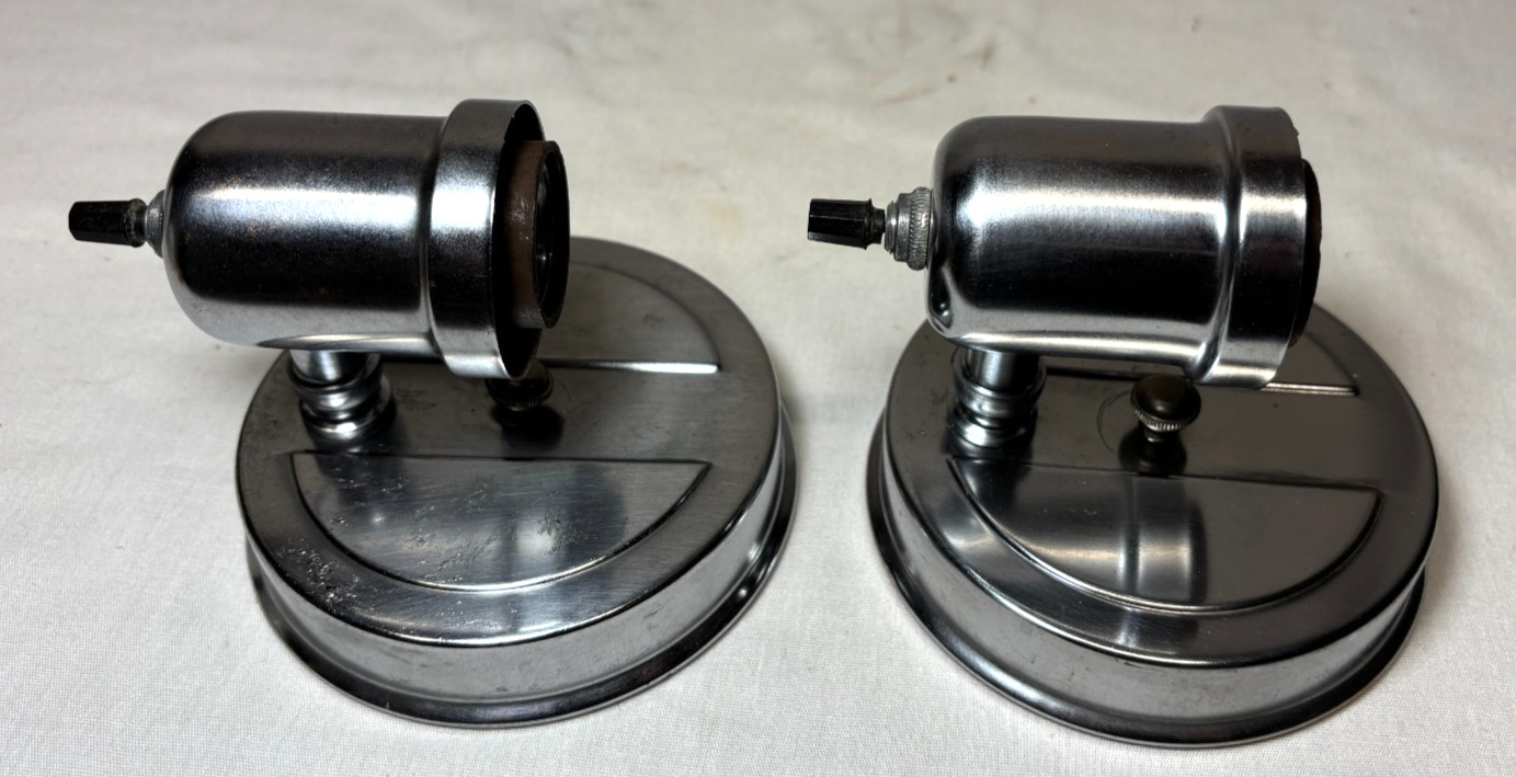 Chrome Sconce Pair Vtg Wall Light Fixture MCM Bathroom Art Deco USA #L92