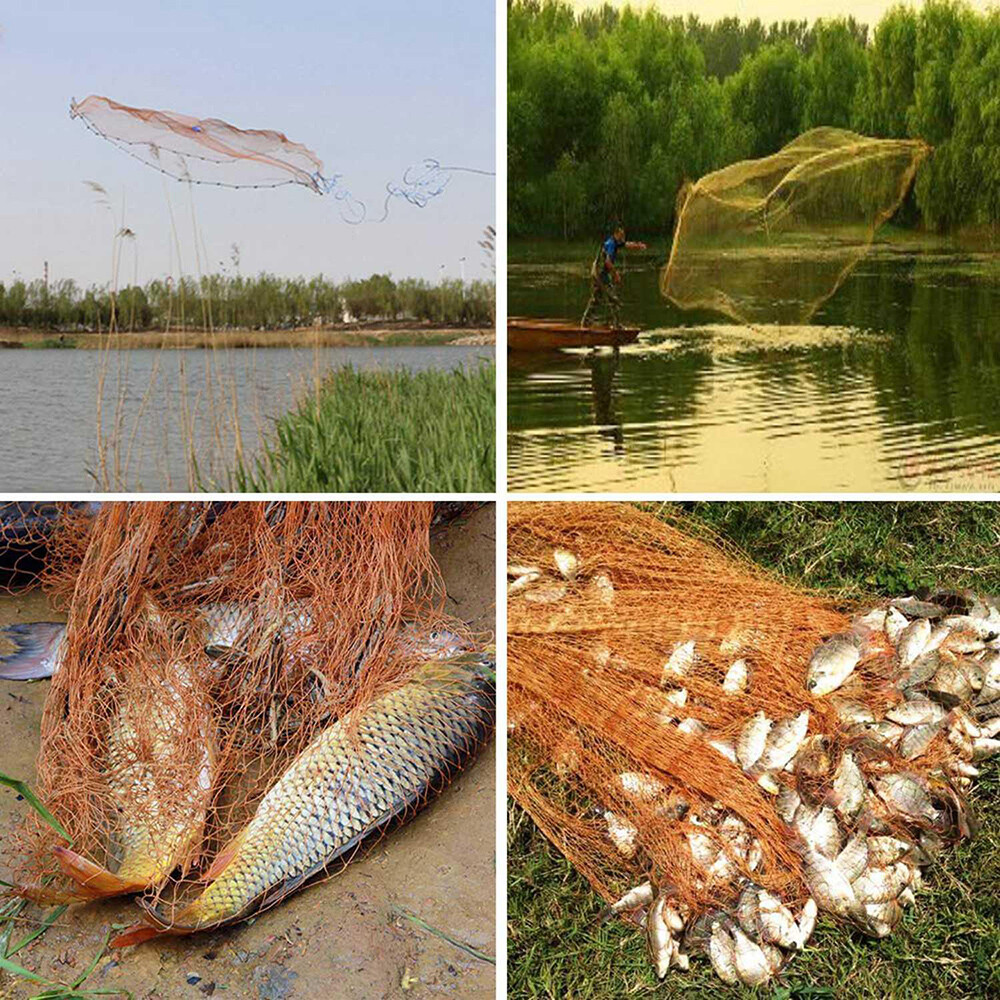 Heavy Duty Fishing Cast Net Bait Easy Throw Hand Cast Strong Tire Trap Line Mesh