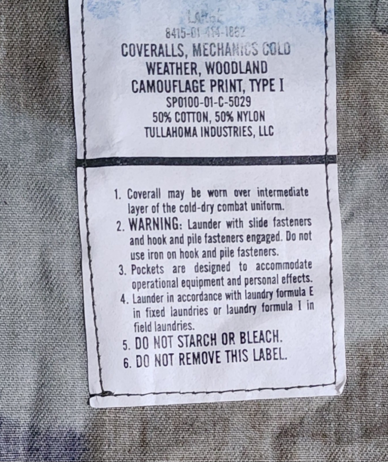 US Military Coveralls Men's Sz Large Woodland Camo Cold Weather Mechanics