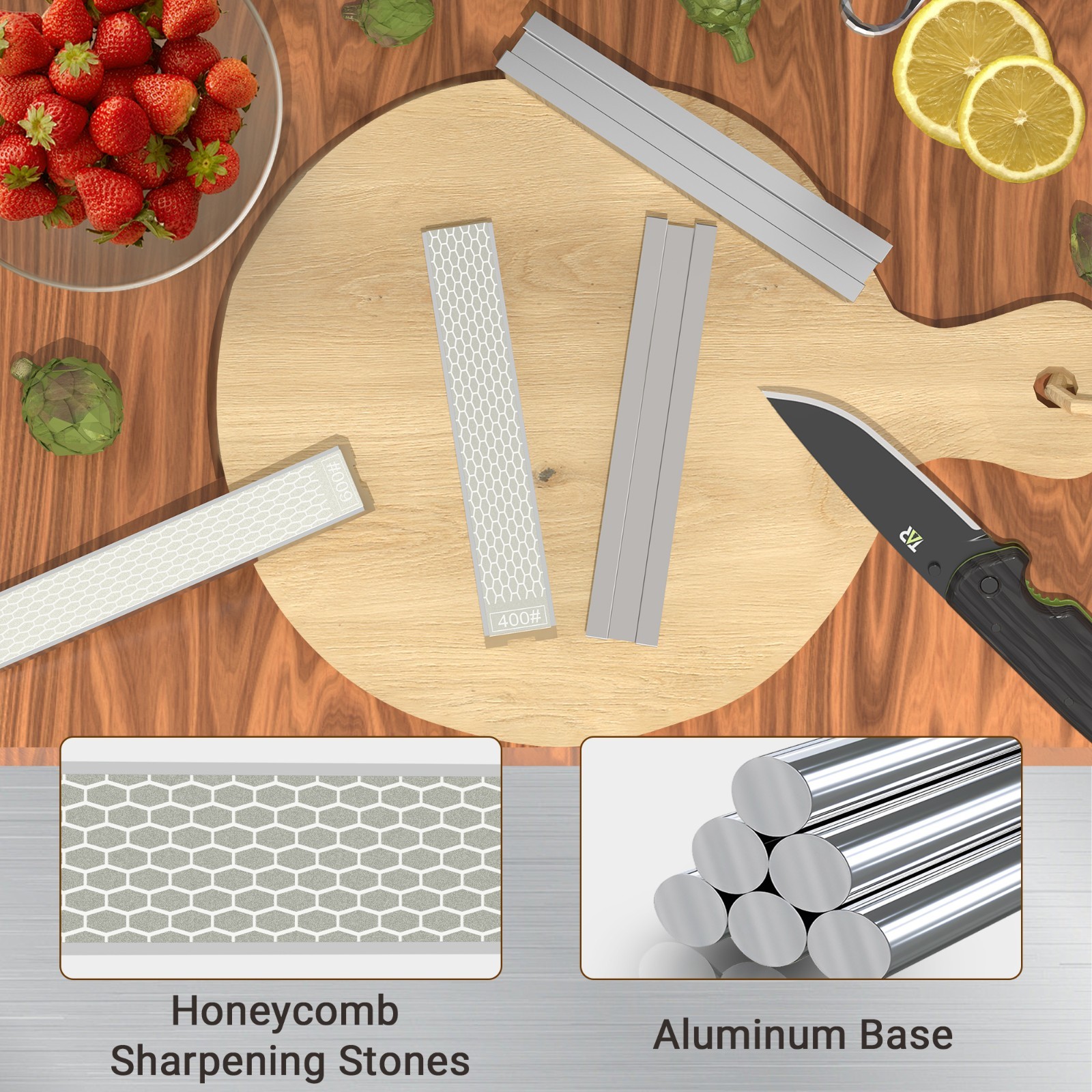 4 PCS Diamond Knife Sharpening Stones Set with Aluminum Base 6.2×0.9"