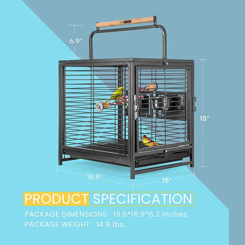 19'' Wrought Iron Bird Travel Carrier Cage Parrots Conures Lovebird Cockatiel