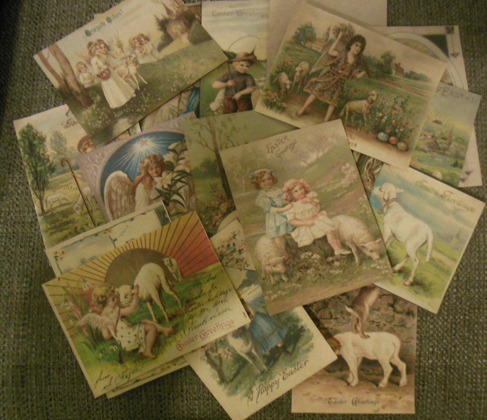 Set of 16 LARGE Victorian/Vintage Easter Lambs images from vintage postcards