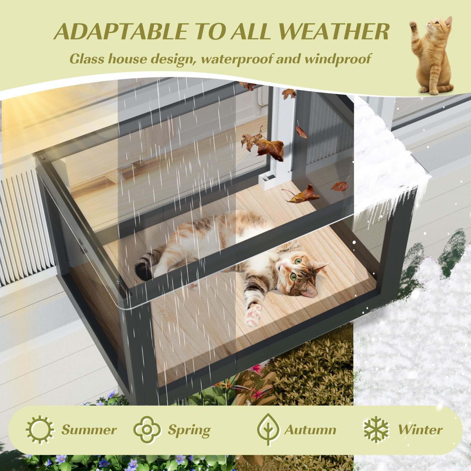 Cat Window Box, Catio Outdoor Cat Enclosure with Bug Proof Wire Mesh