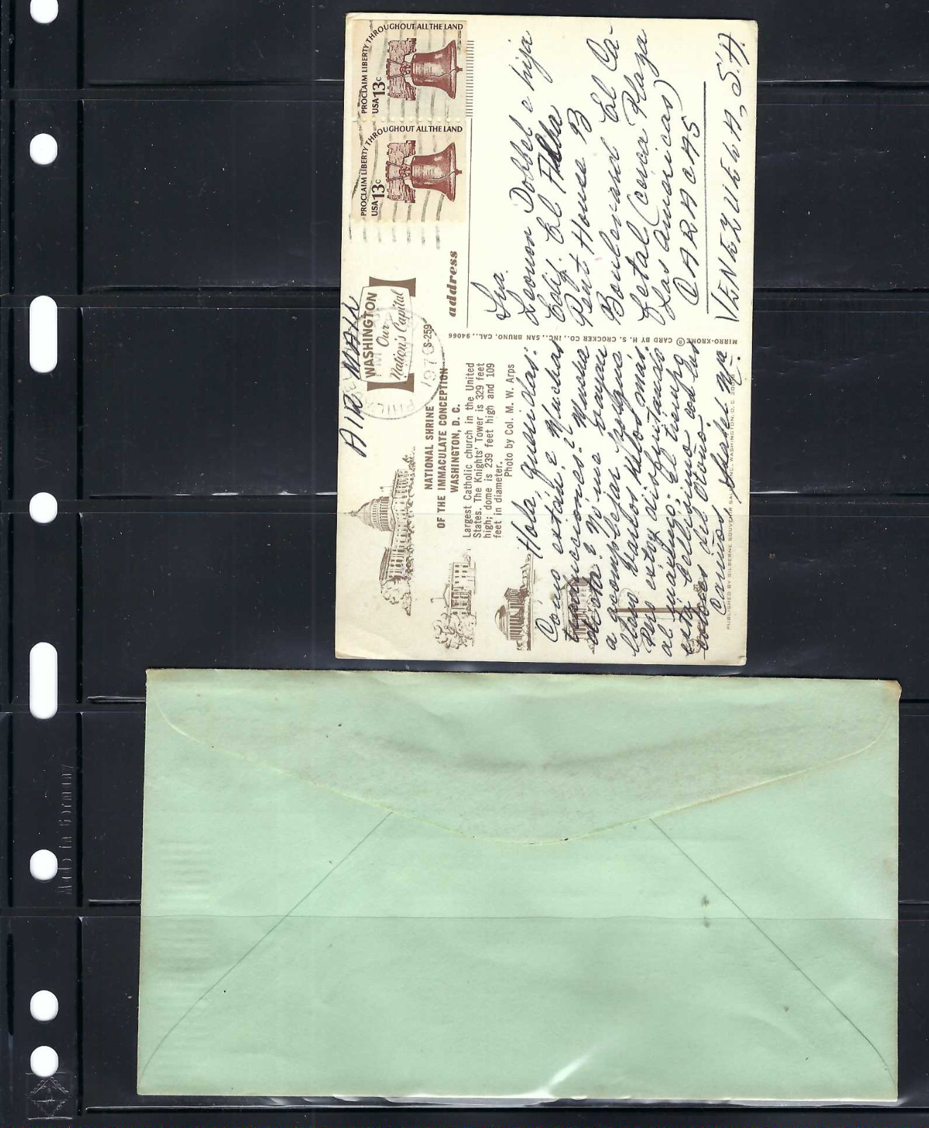 'INMACULATE CONCEPTION' ,WASHINGTON D.C. POSTAL TO CARACAS- . BUSINES- AMERICAN