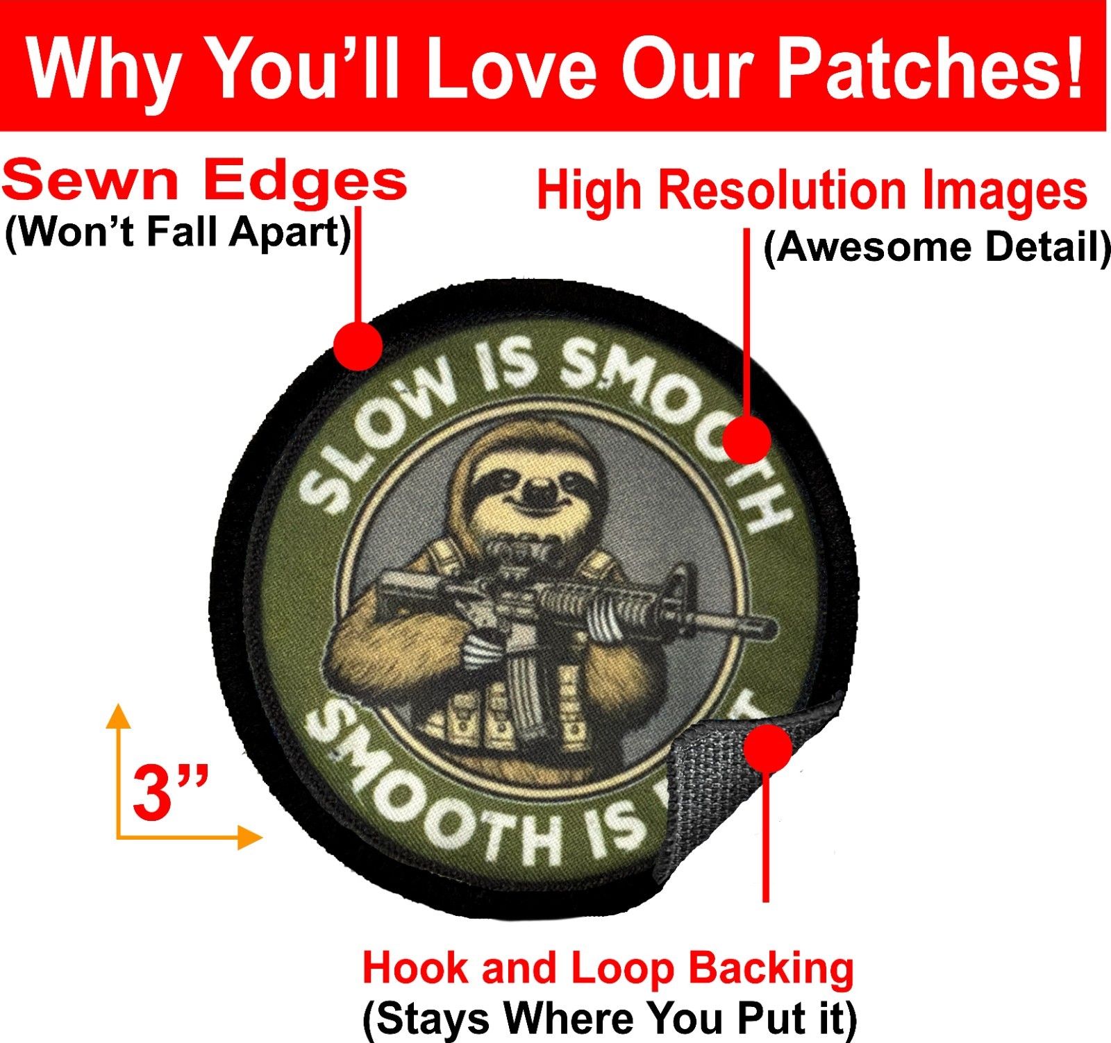 Slow is Smooth Smooth Is Fast Morale Patch Tactical Army Military Tactical Sloth