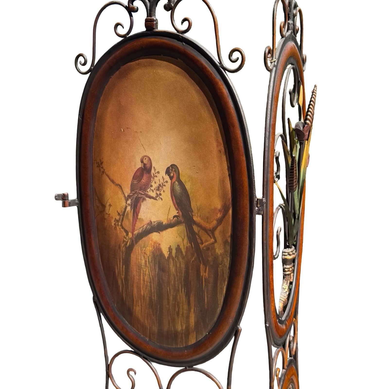 Tropical Parrots Decorative Iron Folding Screen Room Divider Painted Panel Birds