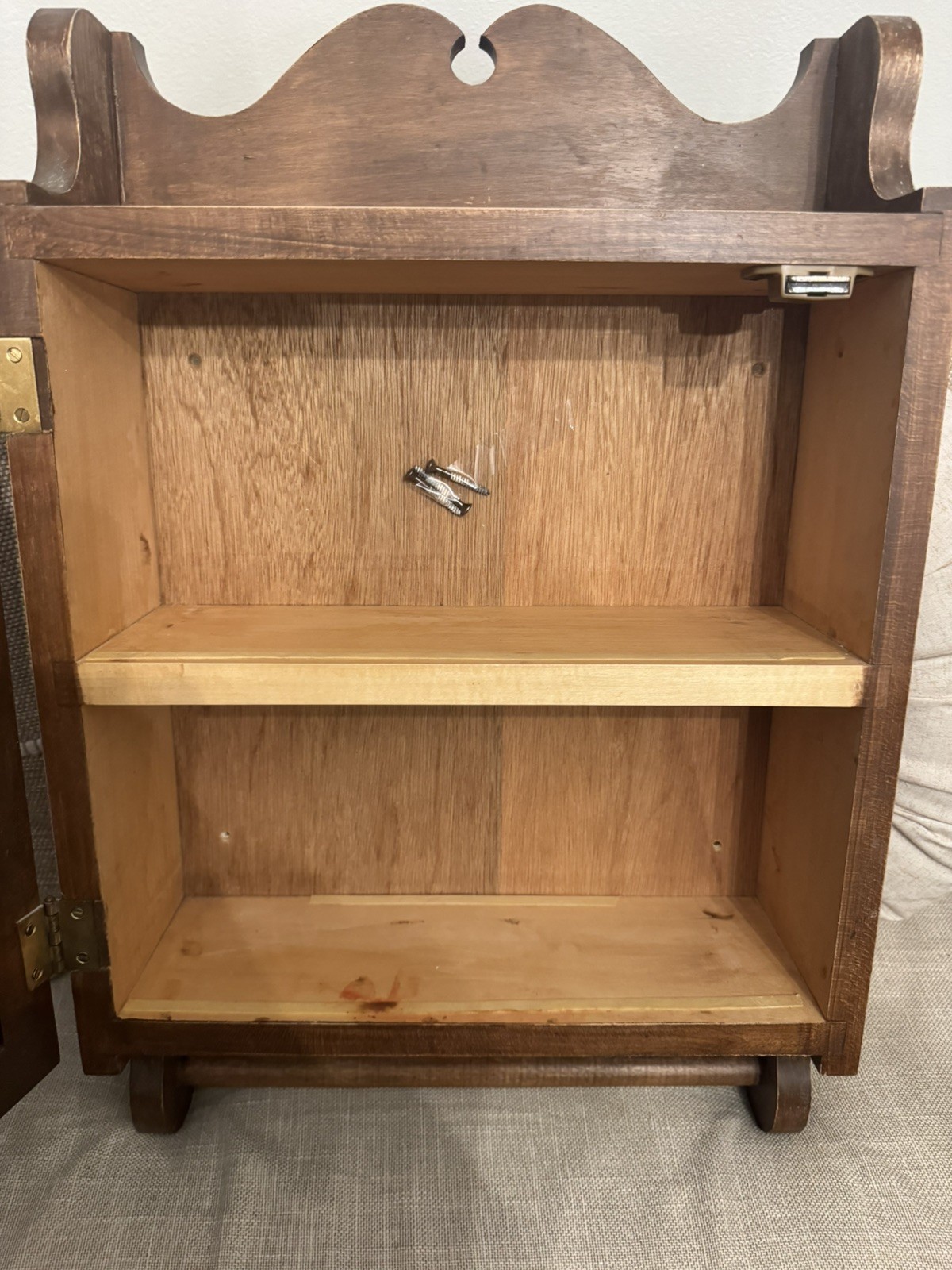 RARE Antique 1900s Hand Made Medicine Cabinet Mirror and towel bar