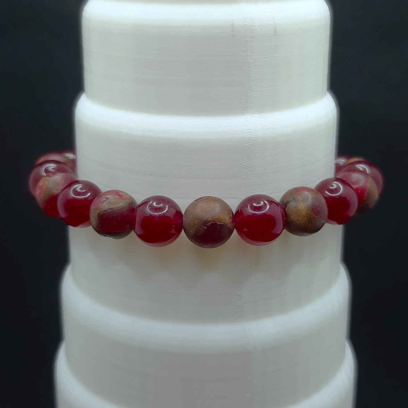 Red Jasper 8mm Beaded Bracelet with Tibetan Silver, New