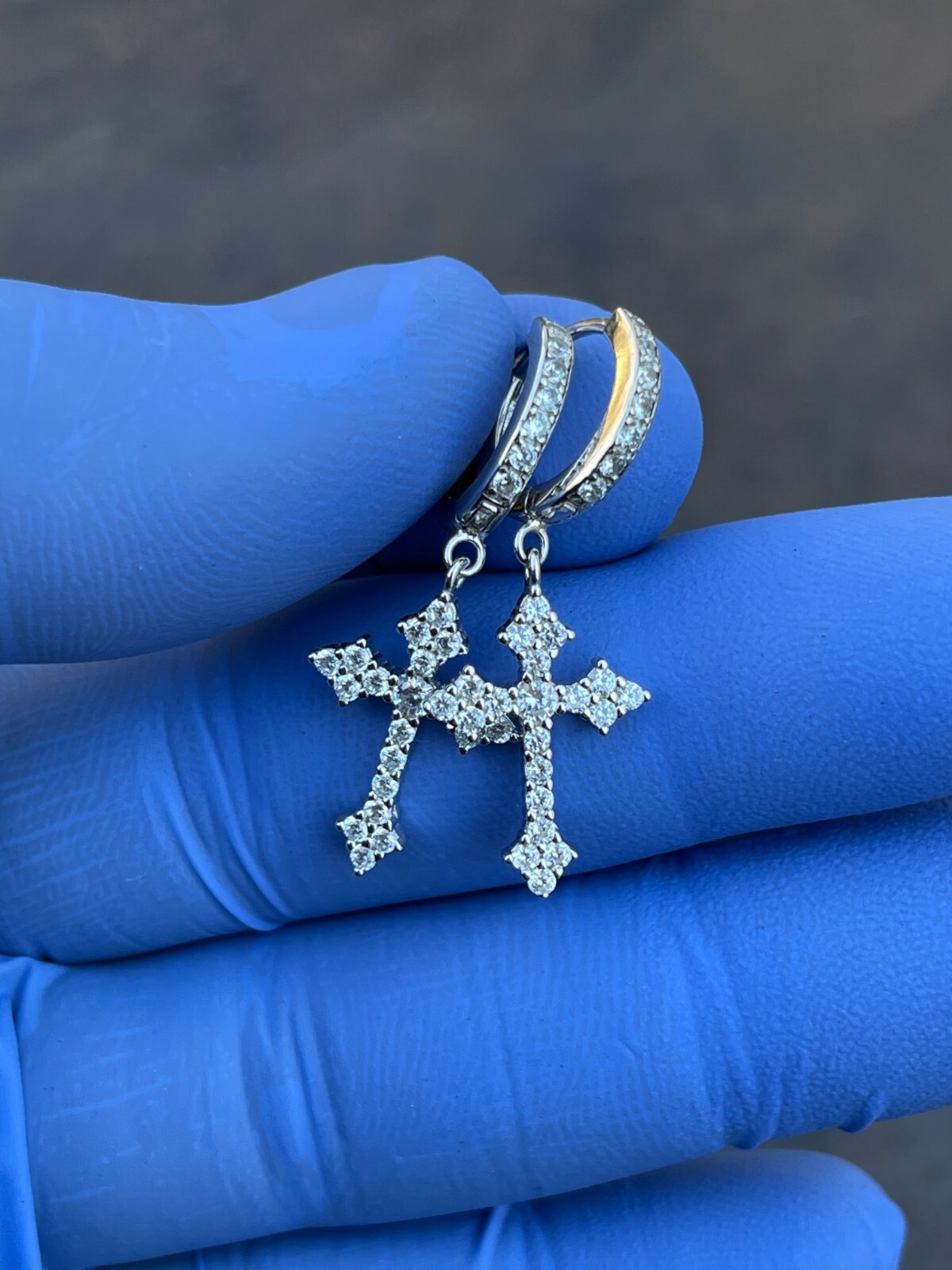 Real 925 Sterling Silver Men's Ladies Dangle Cross Studs Earrings Iced Hip Hop