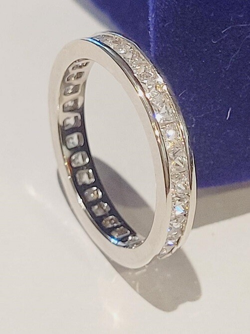 CLEARANCE Princess simulated Moissanite Eternity Band Wedding Ring Sterling