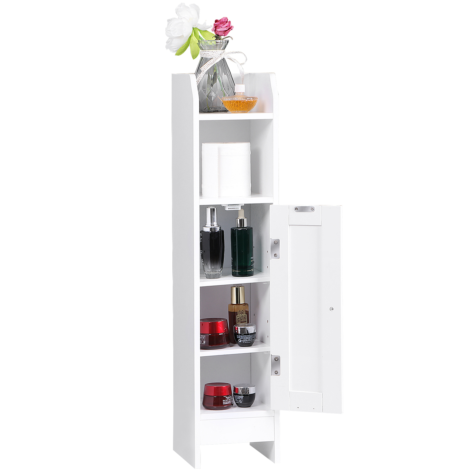 Small Bathroom Storage Cabinet White Floor Standing w/ Door & Shelves Storage