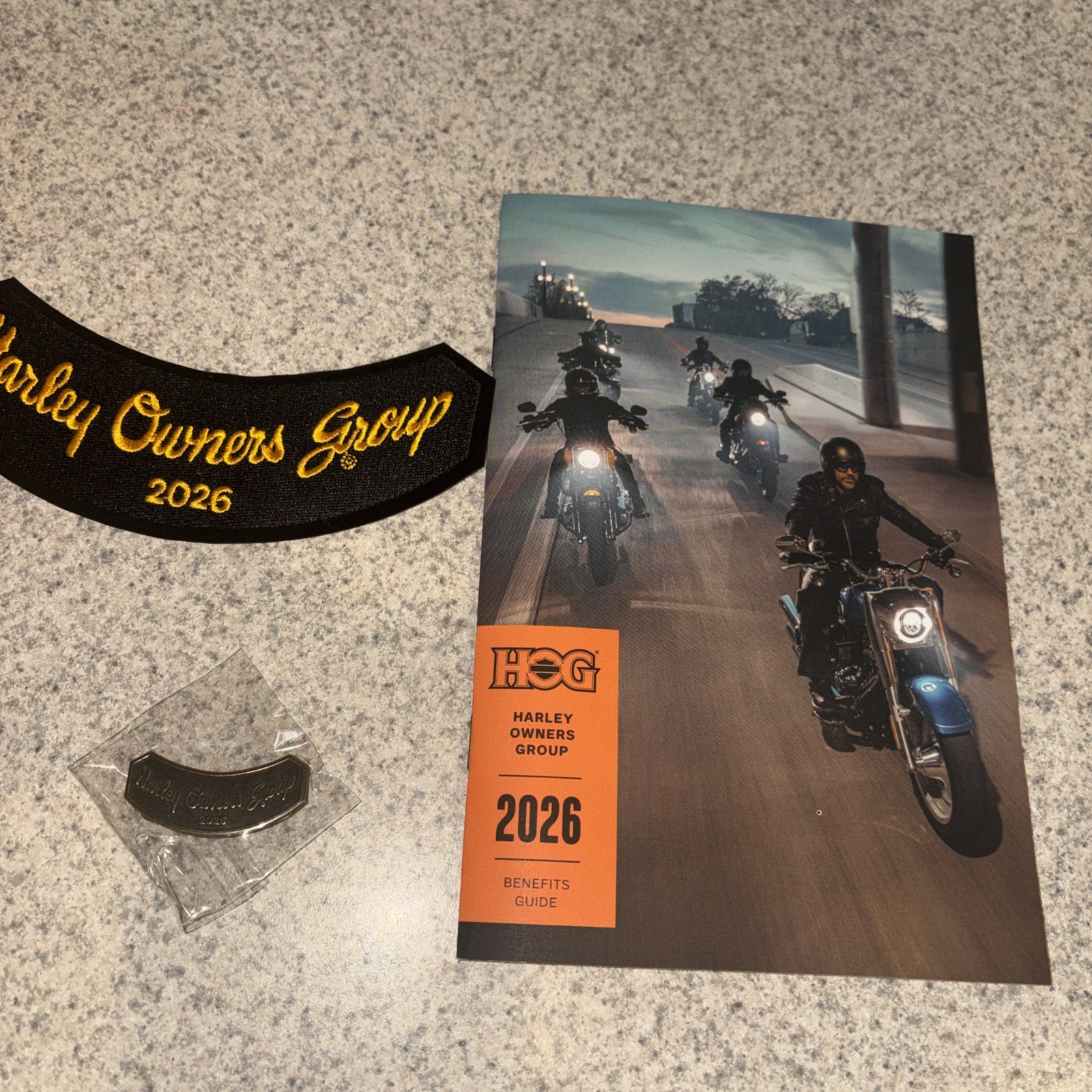 Harley-Davidson 2026 HOG Membership Packet with Pin, Patch, & Guide