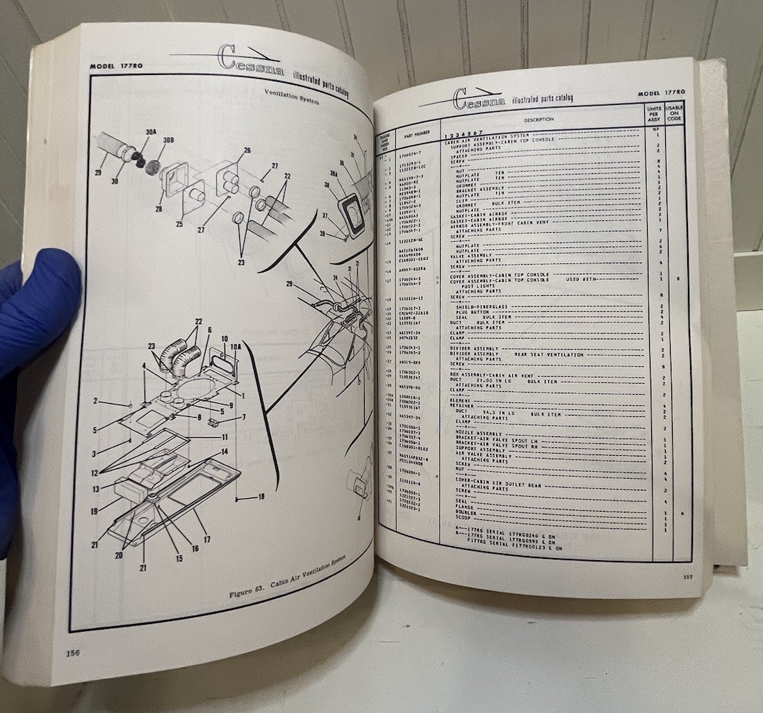 1971-1975 CESSNA Cardinal RG Parts Catalog Manual Original Book