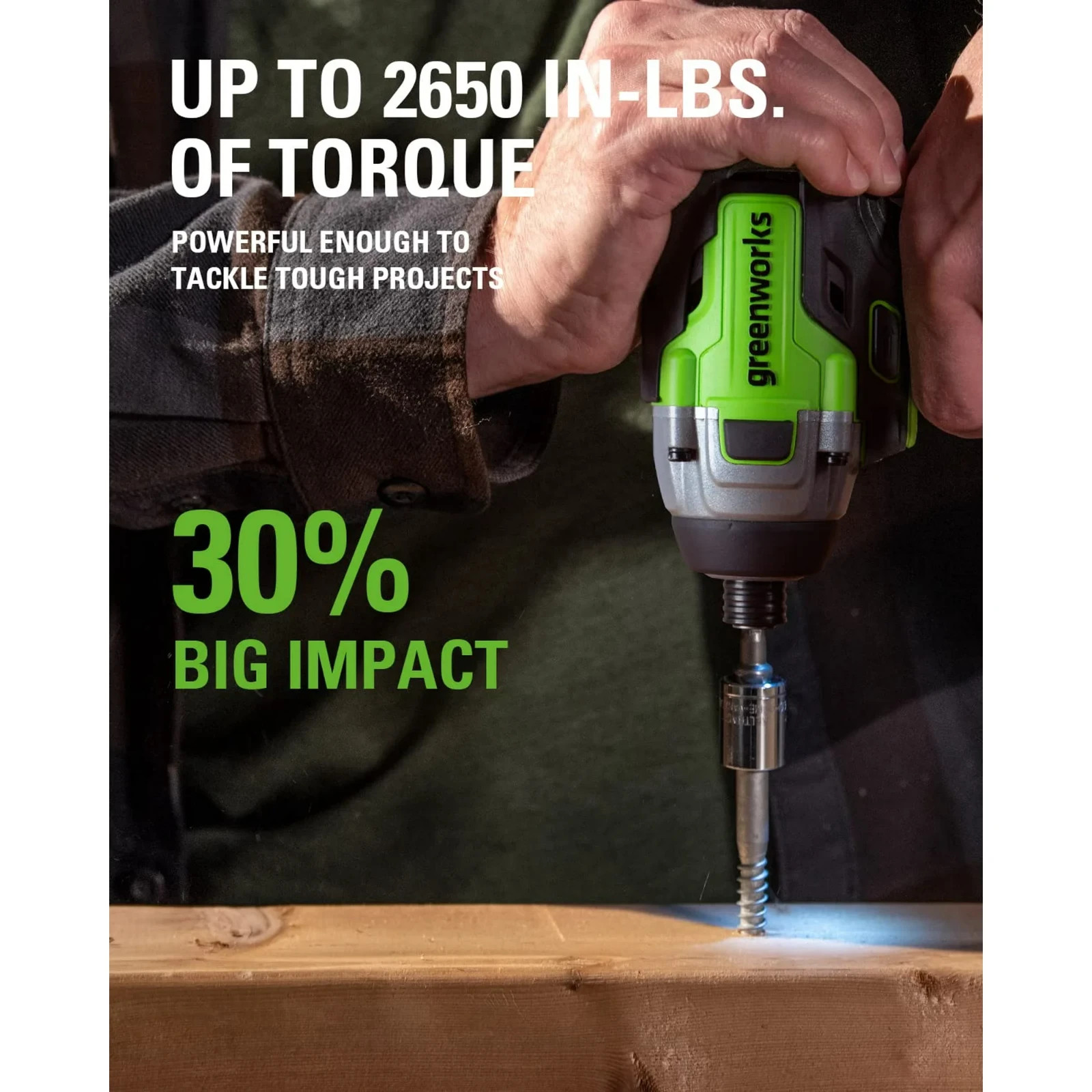 Greenworks 24V 1/4 inch Impact Driver 2650 in-lbs w/ (2)x2Ah Battery and Charger