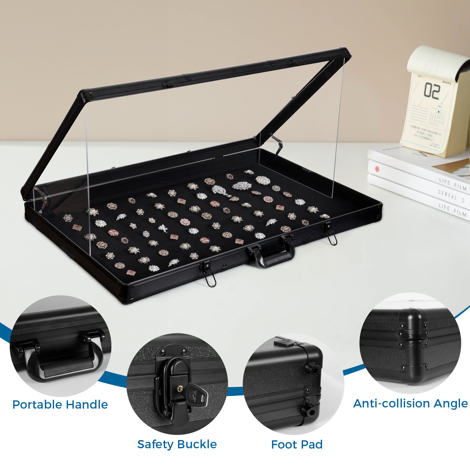 Locking Aluminum Display Case Showcase 36.6"x24" Trade Show f Card Coin Jewelry