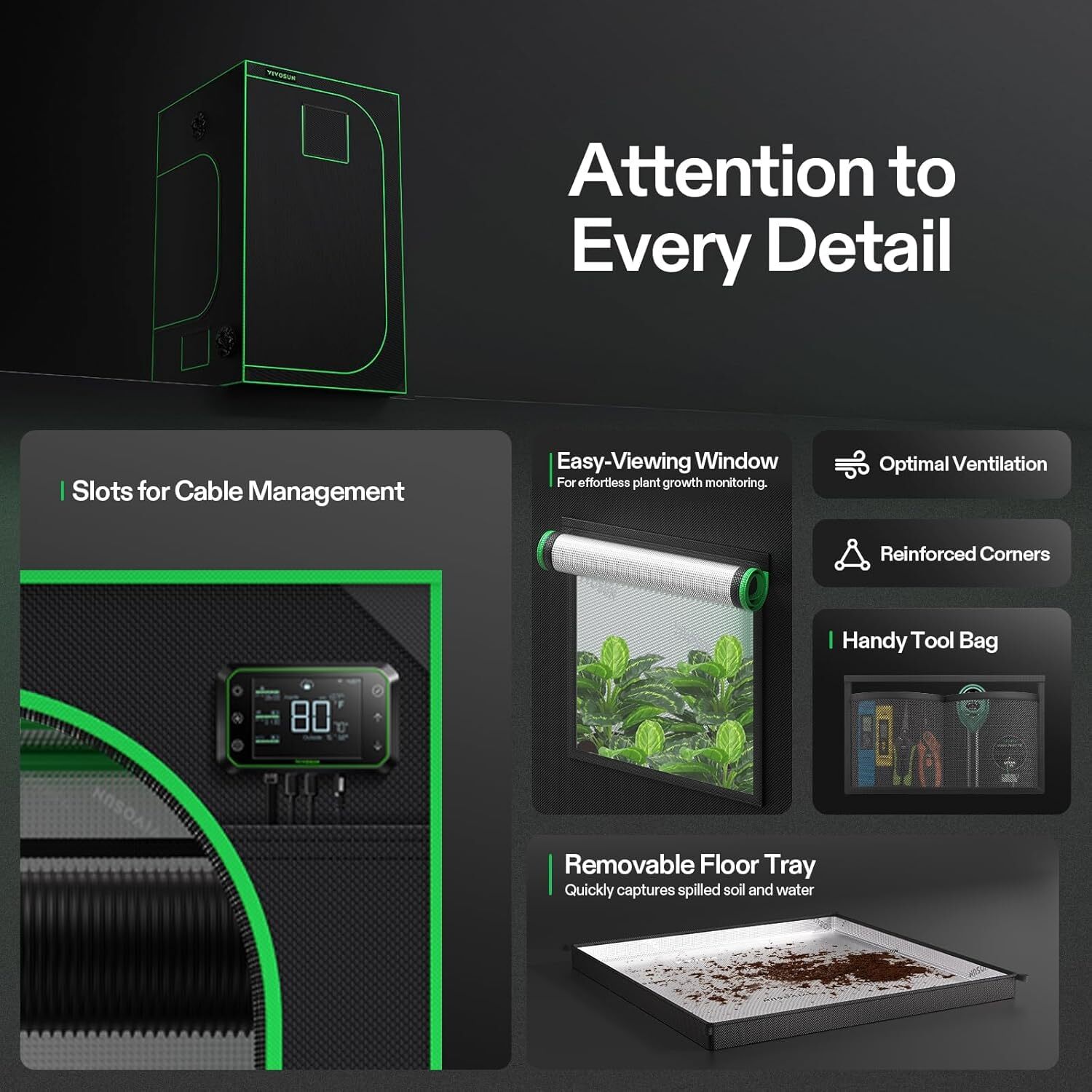 VIVOSUN 48x48x80" Reflective Mylar Grow Tent w/ VS1000 LED 4/6/8 Ventilation fan