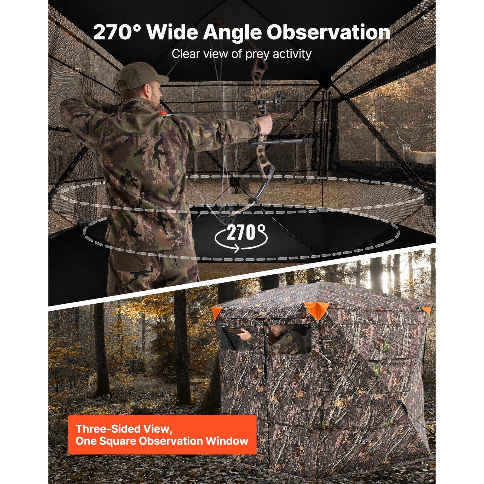 Portable Hunting Blind See Through Ground Deer Blinds 4-5 Person Carrying Bag