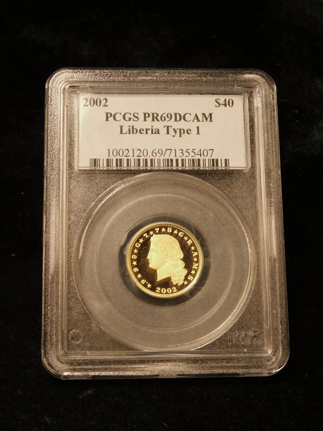 2002 $40 Liberia Flowing Hair Stella 1/4 oz Gold - PCGS PR69DCAM Type 1