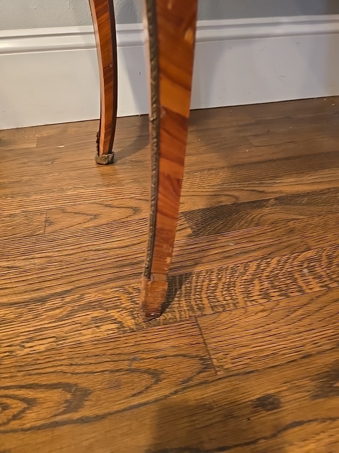 "Antique vanity table from the late 1800s with intricate inlay & a hidden mirror