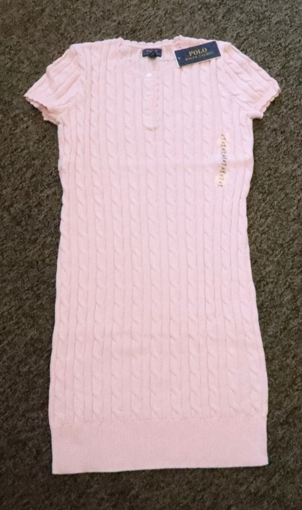 New Polo Ralph Lauren Girl's Cable Knit Sweater Dress - Size XL (16) -Light Pink