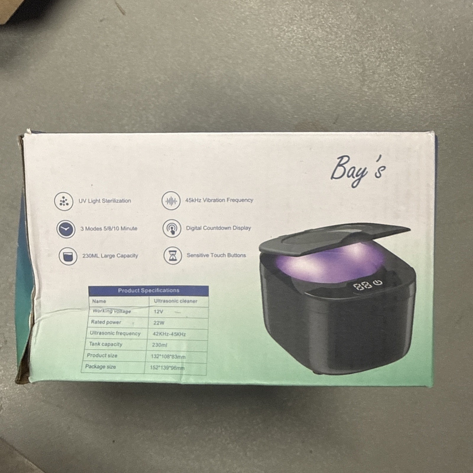 Ultrasonic Dental Appliance UV Cleaner 45kHz LED Cleaner Retainer Dentures Black