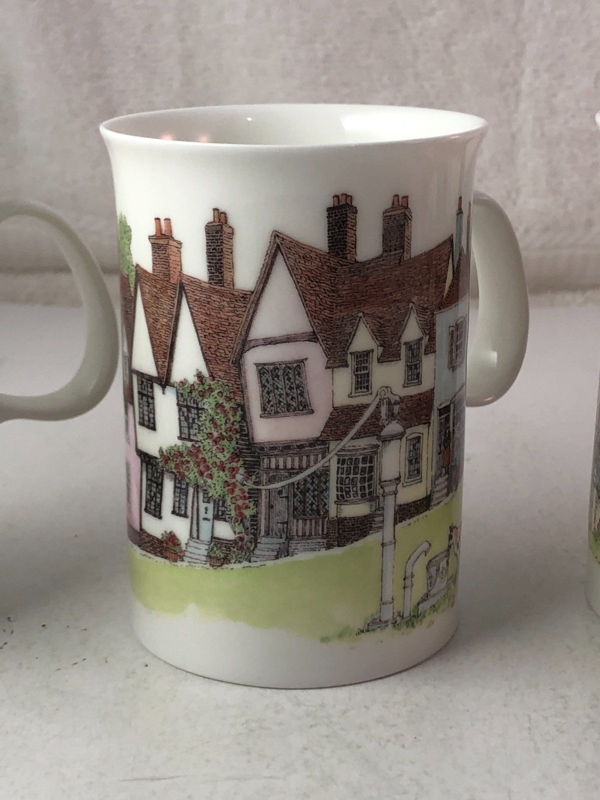 Set of 4 Dunoon Village Greens Bone China Coffee Cups Mugs Sue Scullard England