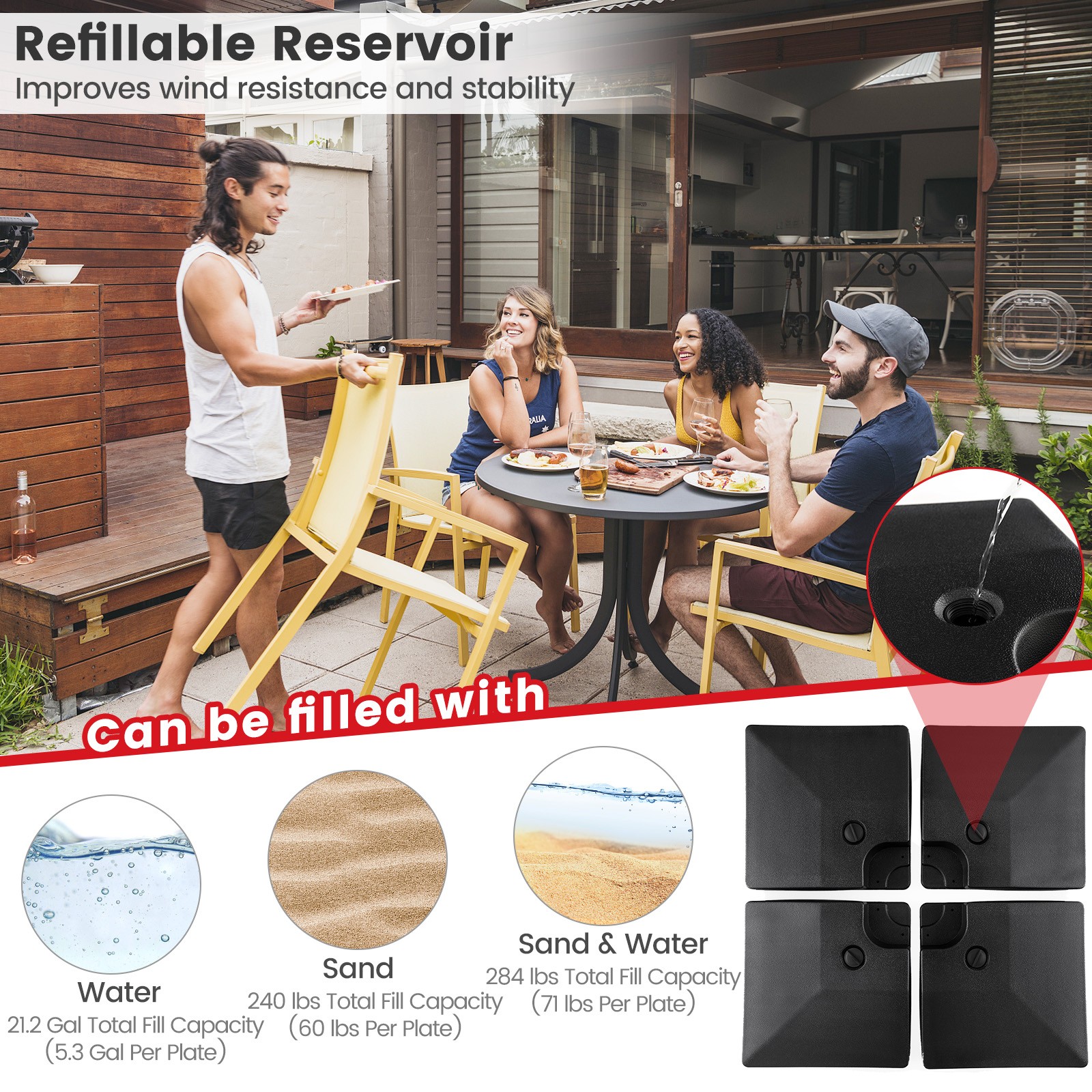 4pcs Fillable Patio Offset Cantilever Umbrella Base Stand Heavy-Duty Square