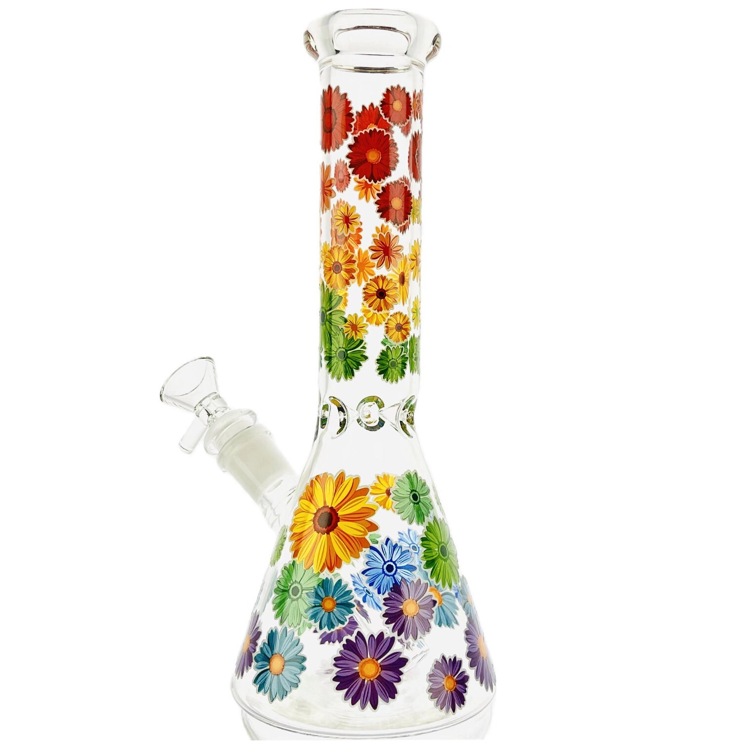 10" Heavy Glass Bong Smoking Hookah Water Pipe Colorful Floral Beaker 14mm Bowl