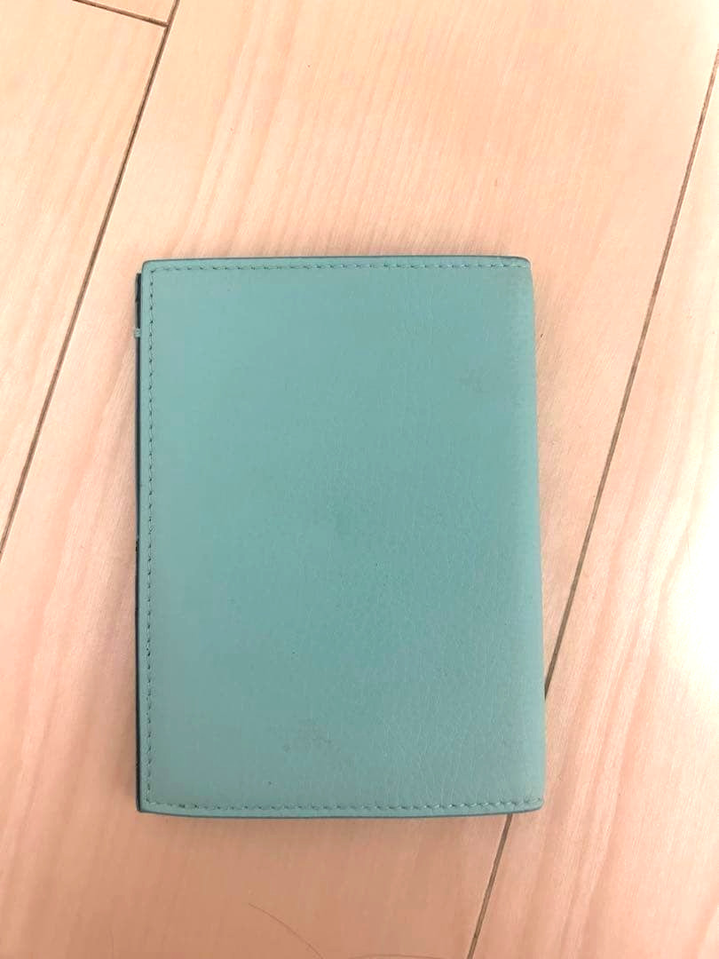 Tiffany Turquoise Color Leather Passport Cover Holder 14x10cm W/Box & Pouch
