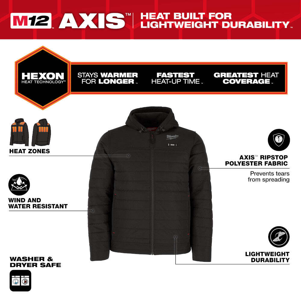 Milwaukee M102B-21XL M12 12V Durable Li-Ion Heated AXIS Jacket