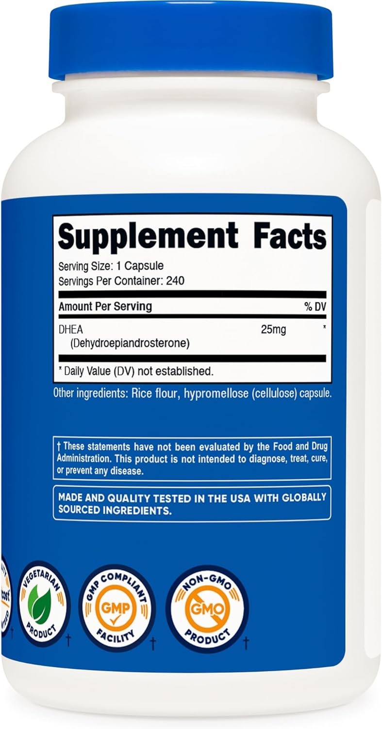 Nutricost DHEA 25mg, 240 Capsules - Gluten Free, Soy Free, Non-GMO, Supplement