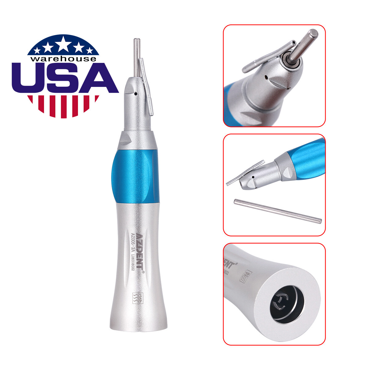 AZDENT Dental Surgical Straight Handpiece 1:1 NoseCone With External Nozzle Pipe