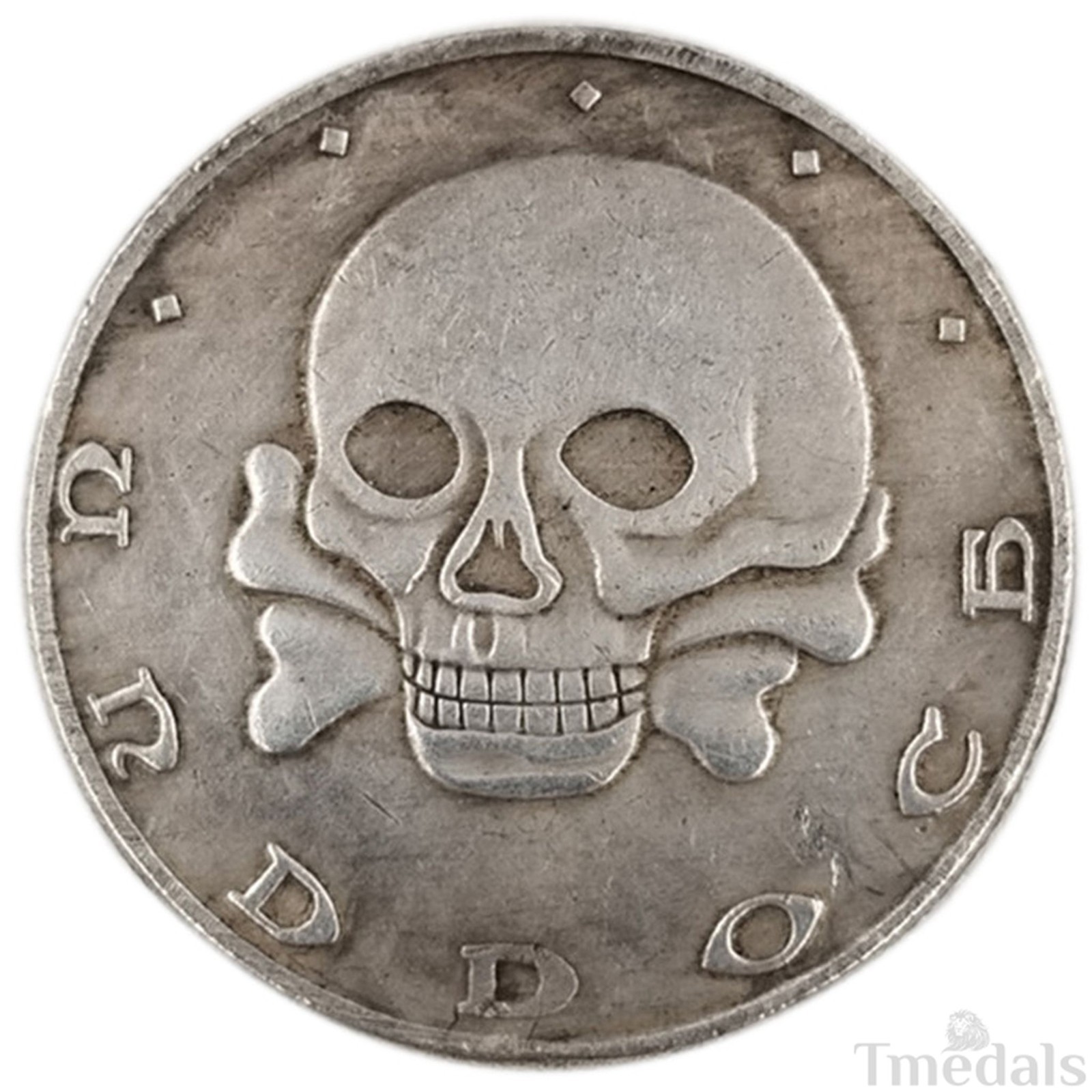 Freikorps Iron Division Medal 1919 ‘Totenkopf’ Silvered Bronze – Replica