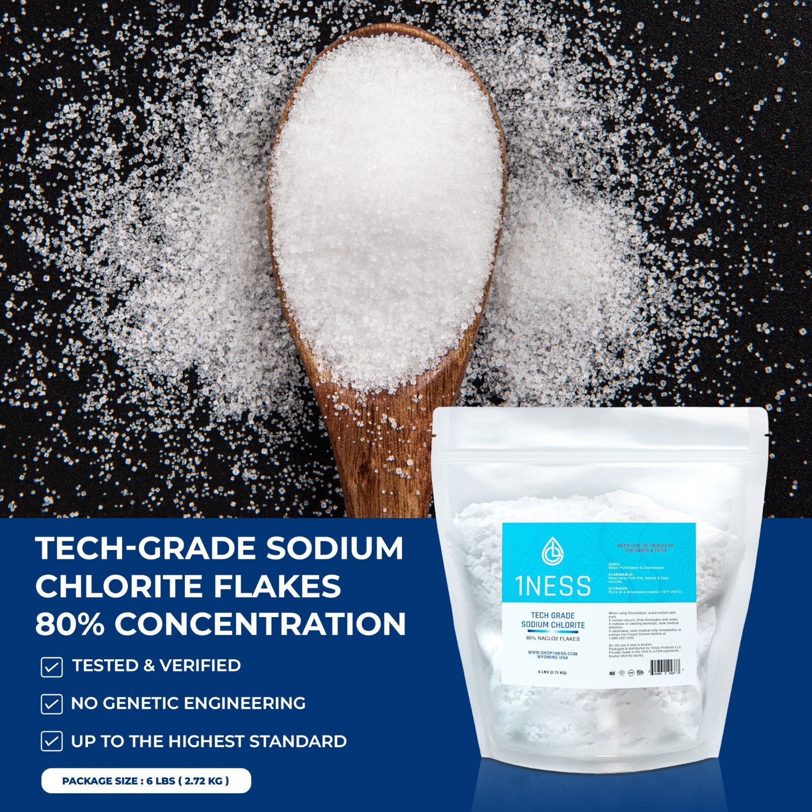 Tech Grade SC Flakes – 80% Pure NaClO₂ – 6 lbs for Water Treatment