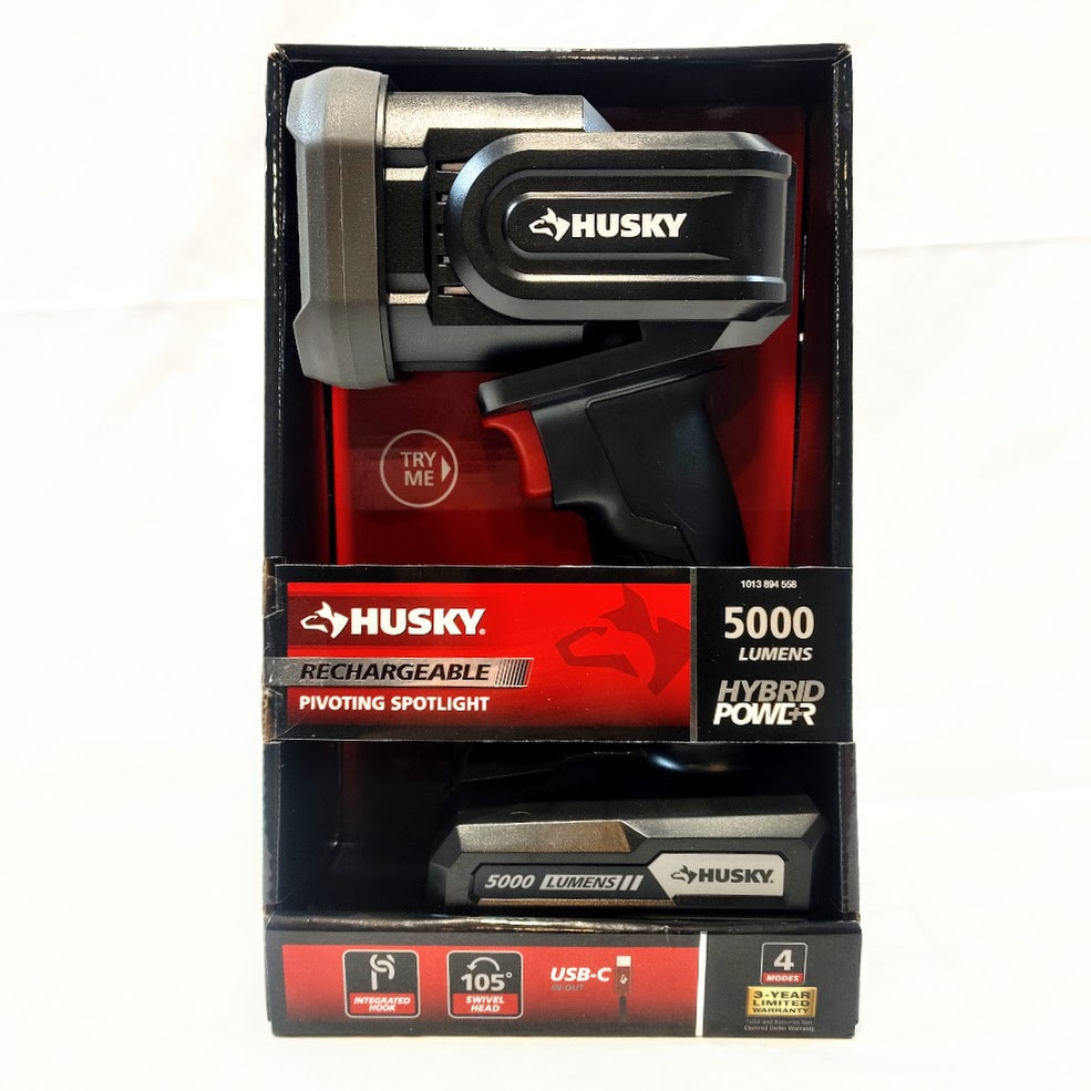 Husky 5000 Lumen Hybrid Power Swivel Rechargeable Spotlight (91640)