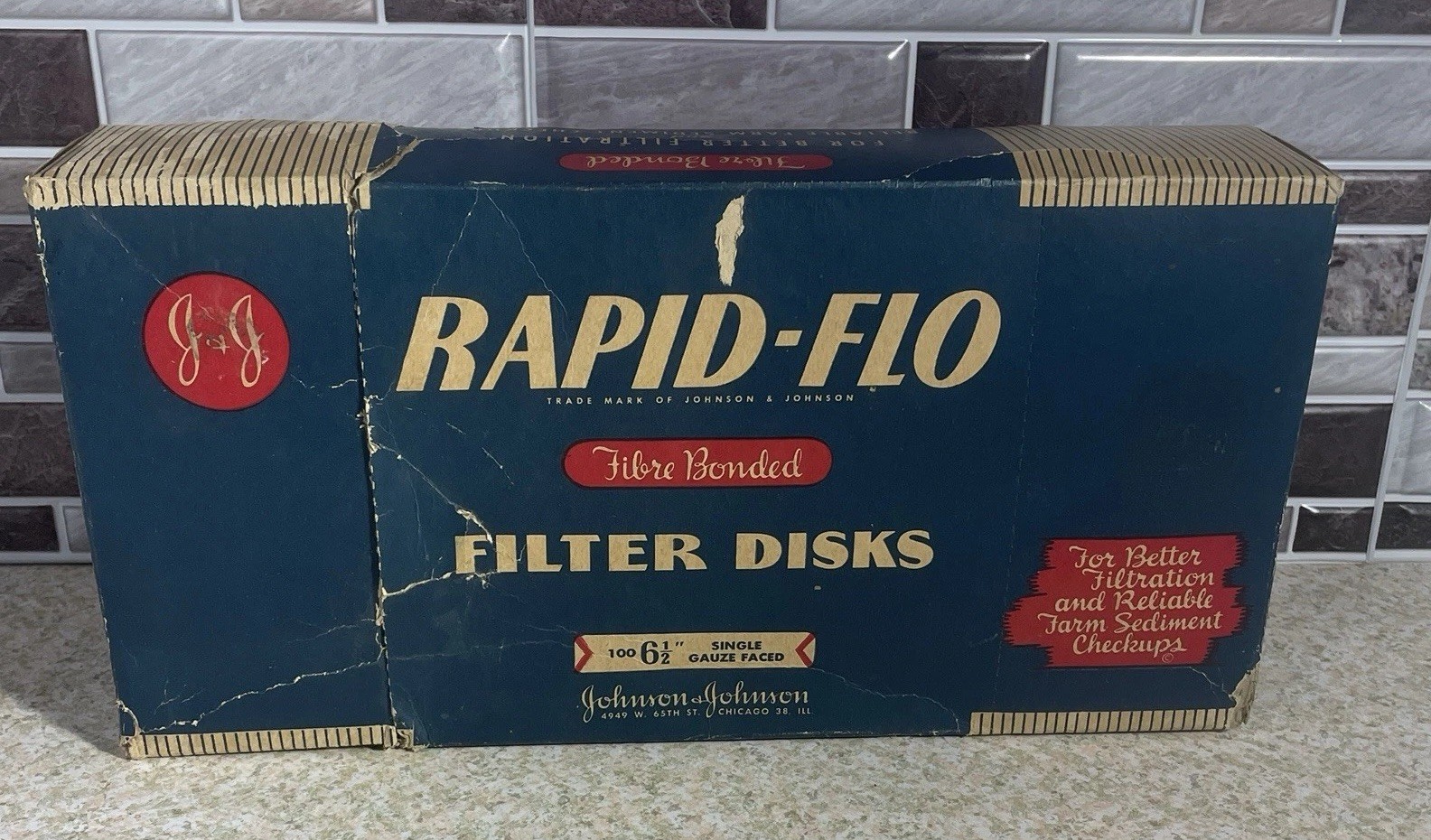 Vintage 1960s Johnson & Johnson Rapid Flow Filter Disks Milk Advertising Box NOS